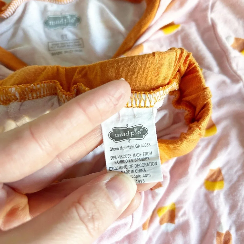 Mud Pie Kids Bamboo‎ Halloween Pajama Set Candy Corn Long Sleeve Pants Size 5T